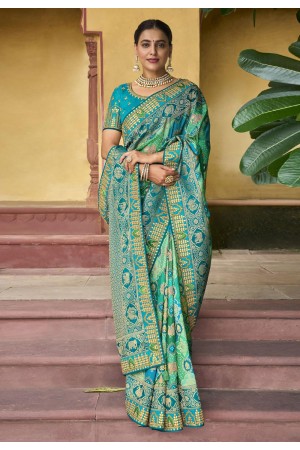 Silk Saree with blouse in Aqua colour 5509