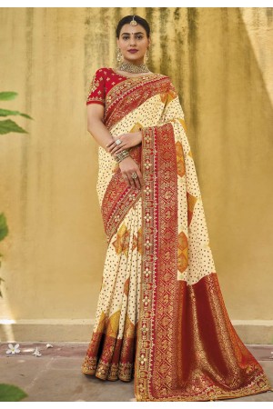 Silk Saree with blouse in Cream colour 5507