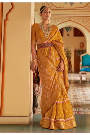 Silk Saree with blouse in Mustard colour 526B