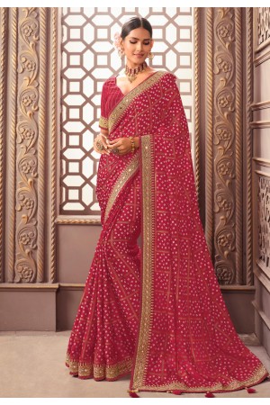 Silk Saree with blouse in Red colour 1201B