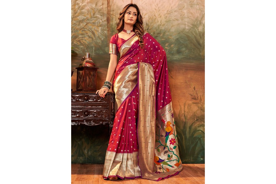 Paithani Saree Maroon Colour | Elegant saree, Silk saree blouse designs,  Saree