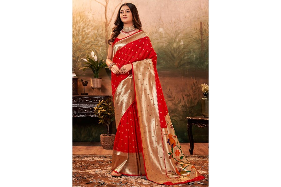 Buy Red Paithani Saree online-Devatithi