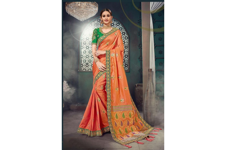 Orange Bhagalpuri Silk Heavy Designer Bhagalpuri Silk Saree 64019