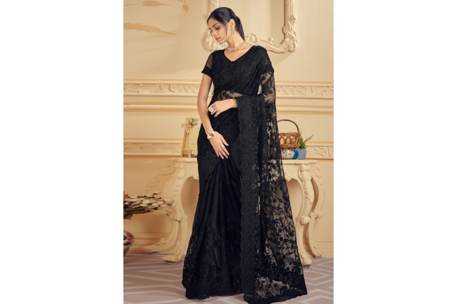 Shop Black Stones Embellished Saree Party Wear Online at Best Price |  Cbazaar