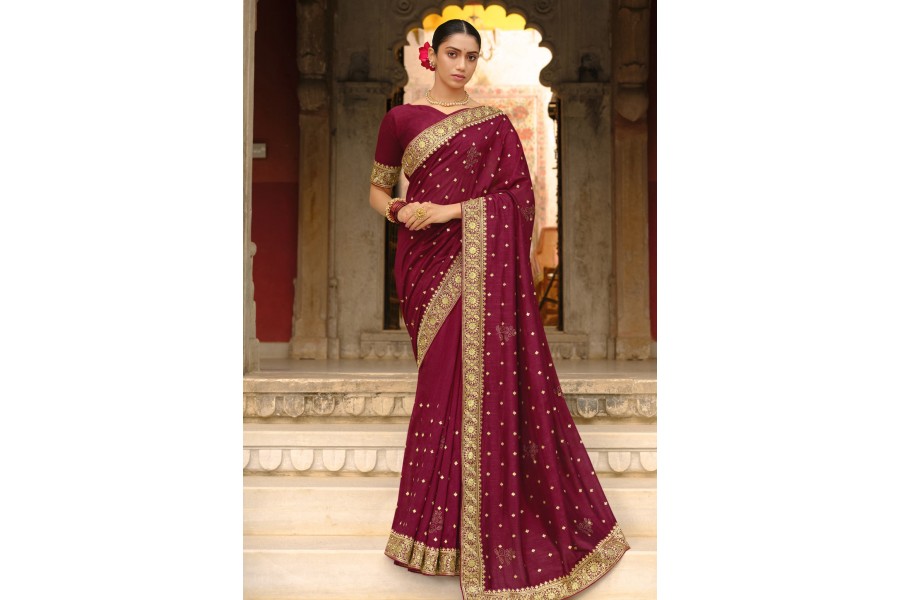 Silk Saree With Blouse In Maroon Colour 87832 4033