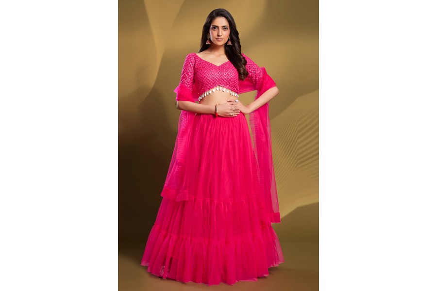 Soft net layered lehenga choli in Pink colour 71002