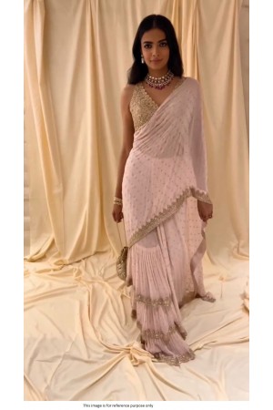 Bollywood Model Light pink Ruffle Mirror work designer saree