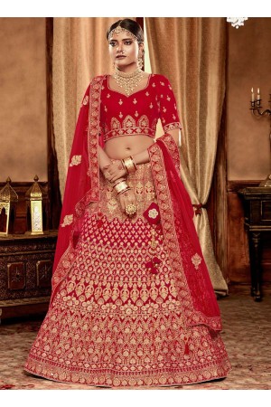 Red color Velvet Indian Bridal Lehenga choli 4426