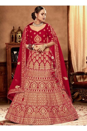 Red color Velvet Indian Bridal Lehenga choli 4430