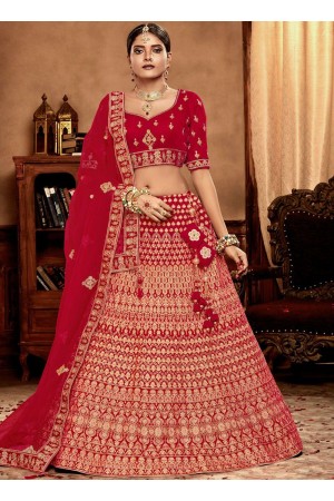 Red color Velvet Indian Bridal Lehenga choli 4432