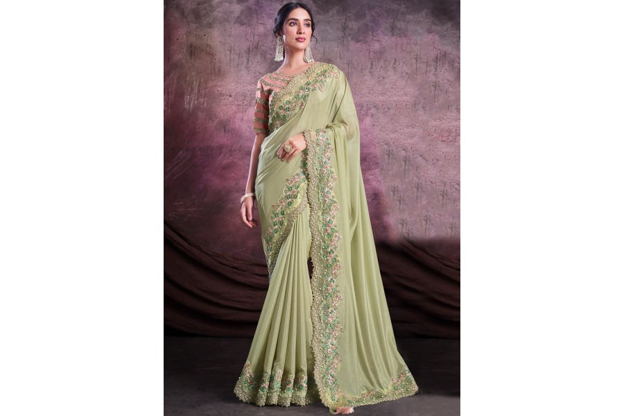 Buy Green Saree Shimmer Georgette Calla Lily Pre-draped With Blouse For  Women by Preeti S Kapoor Online at Aza Fashions.