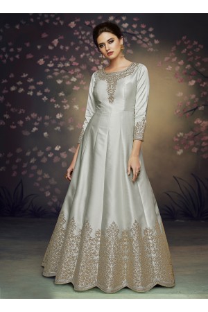 Buy Taffeta Silk Long Anarkali Suit in Peach Color Online - SALA2630