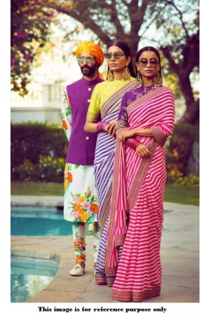 Bollywood Sabyasachi Inspired Pink and Purple georgette saree