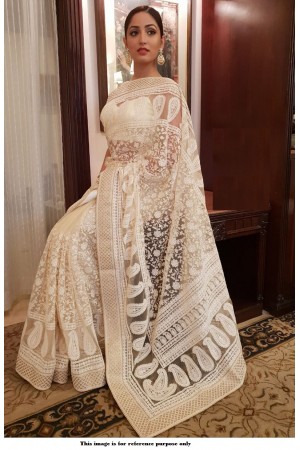 Bollywood Sabyasachi Inspired Yami Gautam net off white saree