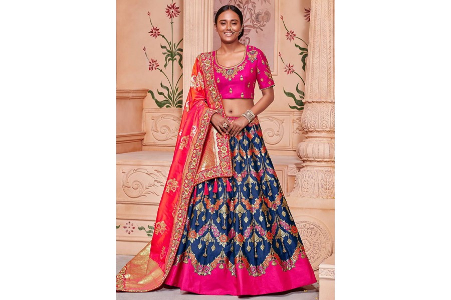 Buy Latest Designer Banarasi Brocade Pink Lehenga Padded Blue Blouse  Banarasi Dupatta Lehenga Choli Party Wear Lehengas for Women Choli Online  in India - Etsy
