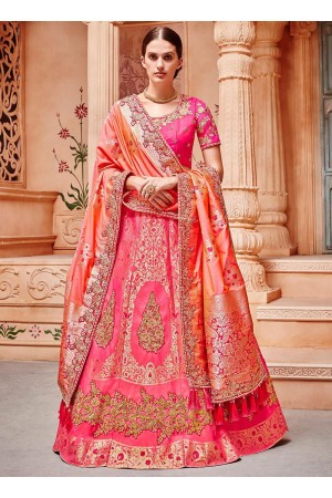 Pink color Banarasi silk wedding lehenga choli