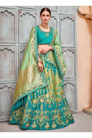 Pista green and sea green Banarasi silk wedding lehenga choli