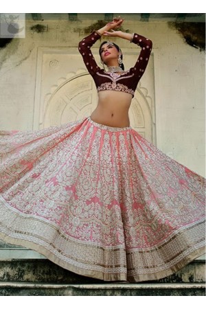 pink and maroon bridal lehenga