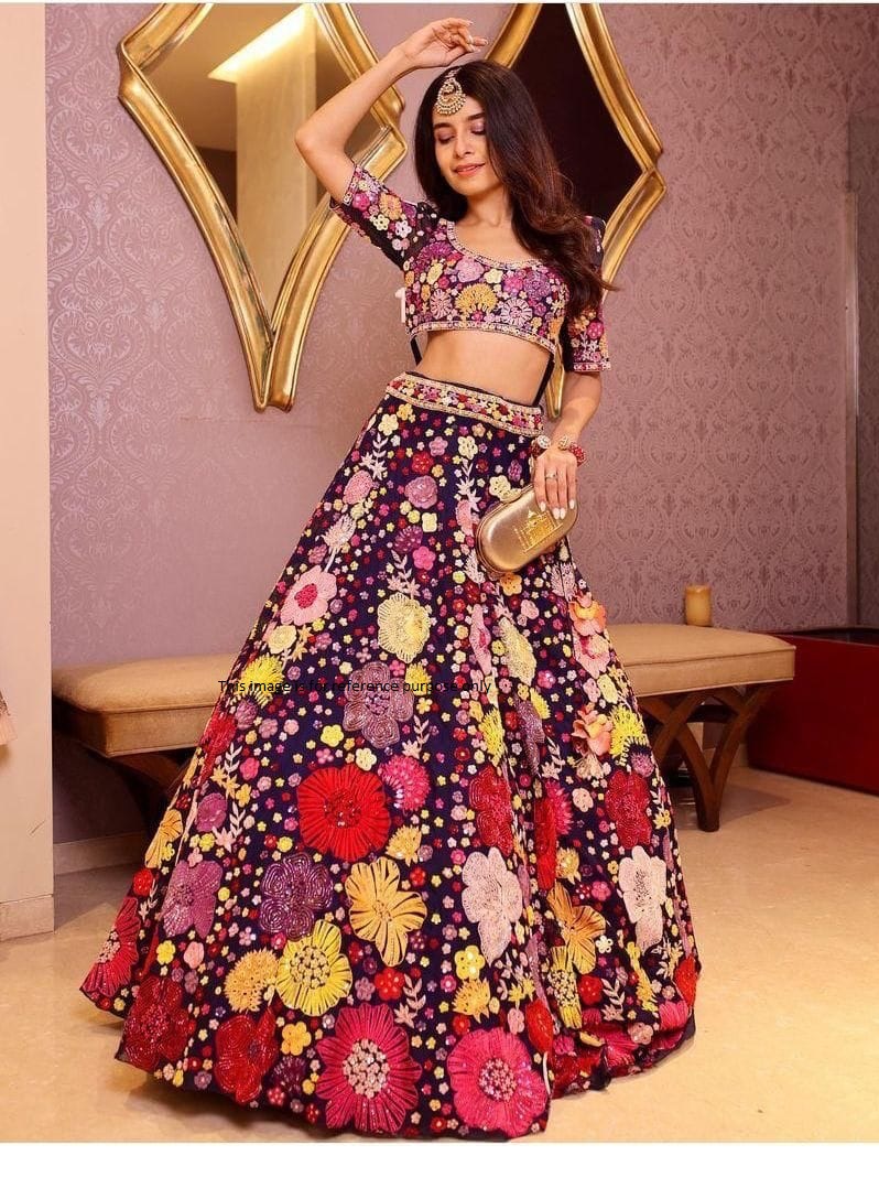 Buy Bollywood Model Multi color georgette floral lehenga in UK
