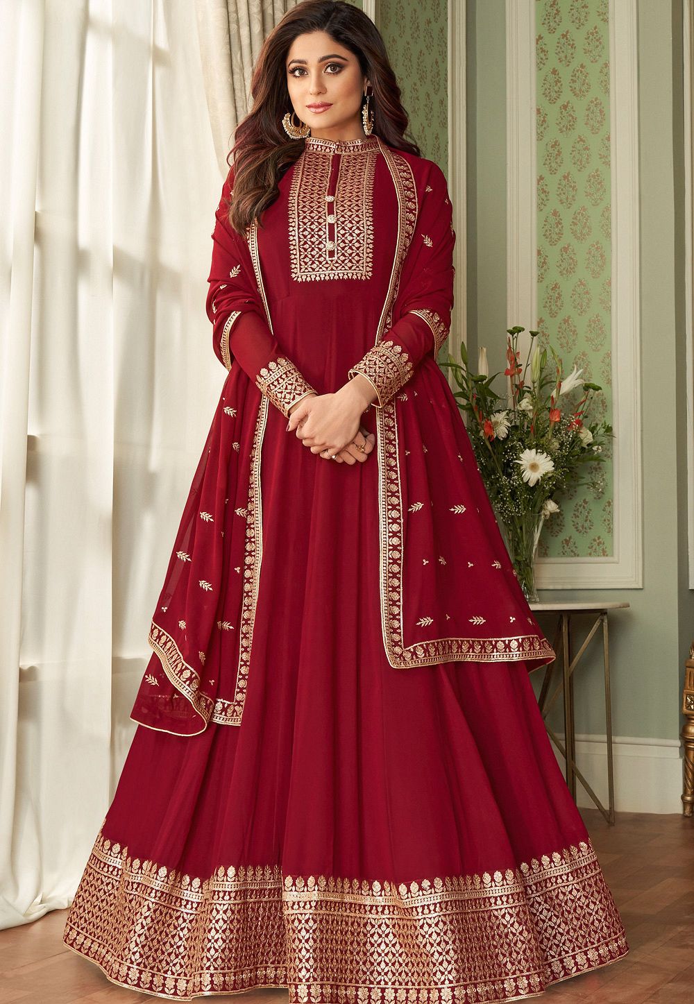 Maroon Net Long Length Anarkali Bridal Gown FZ90717 – ShreeFashionWear