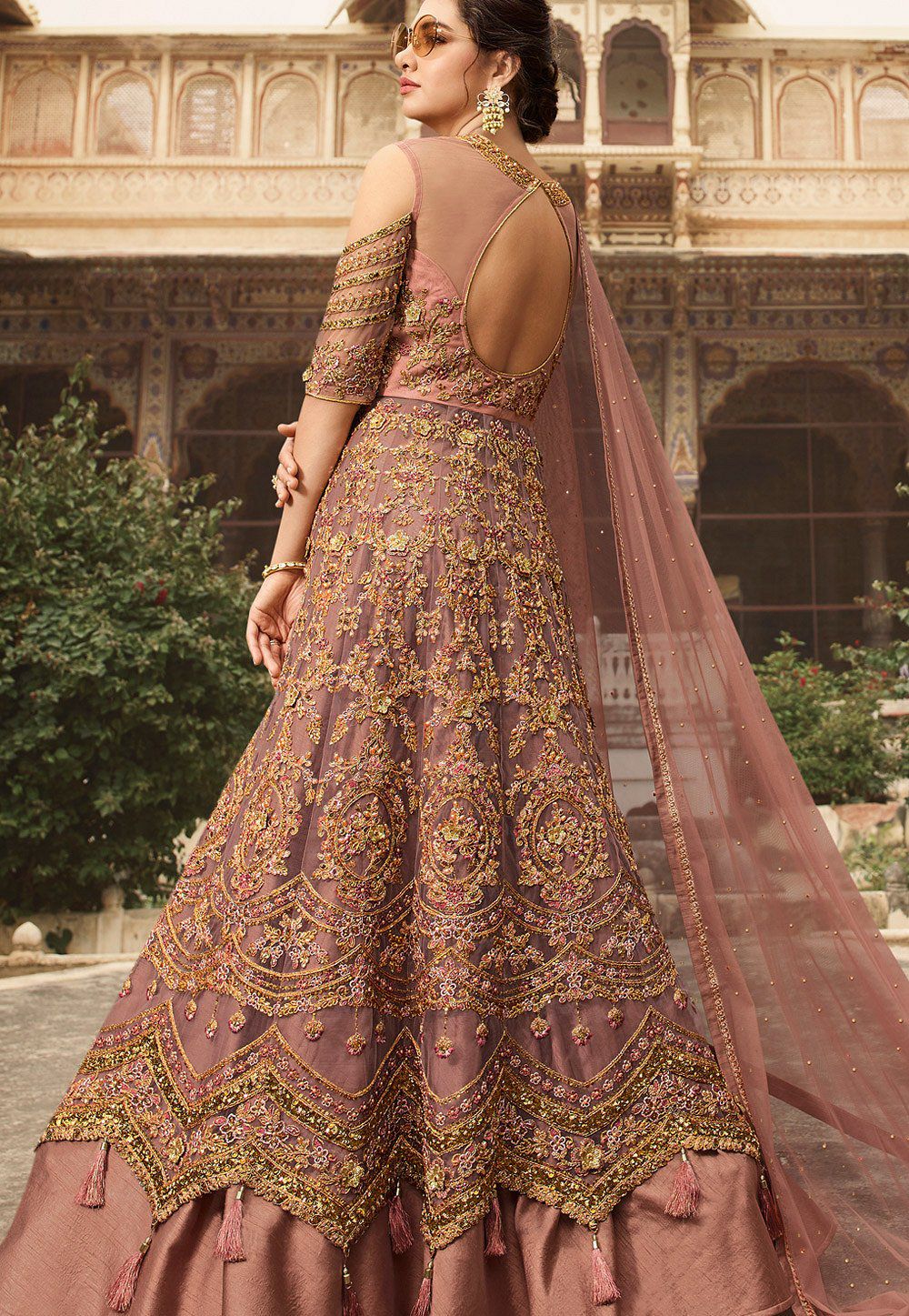 Beige Net Embroidered Lehenga Style Anarkali Suit 5307