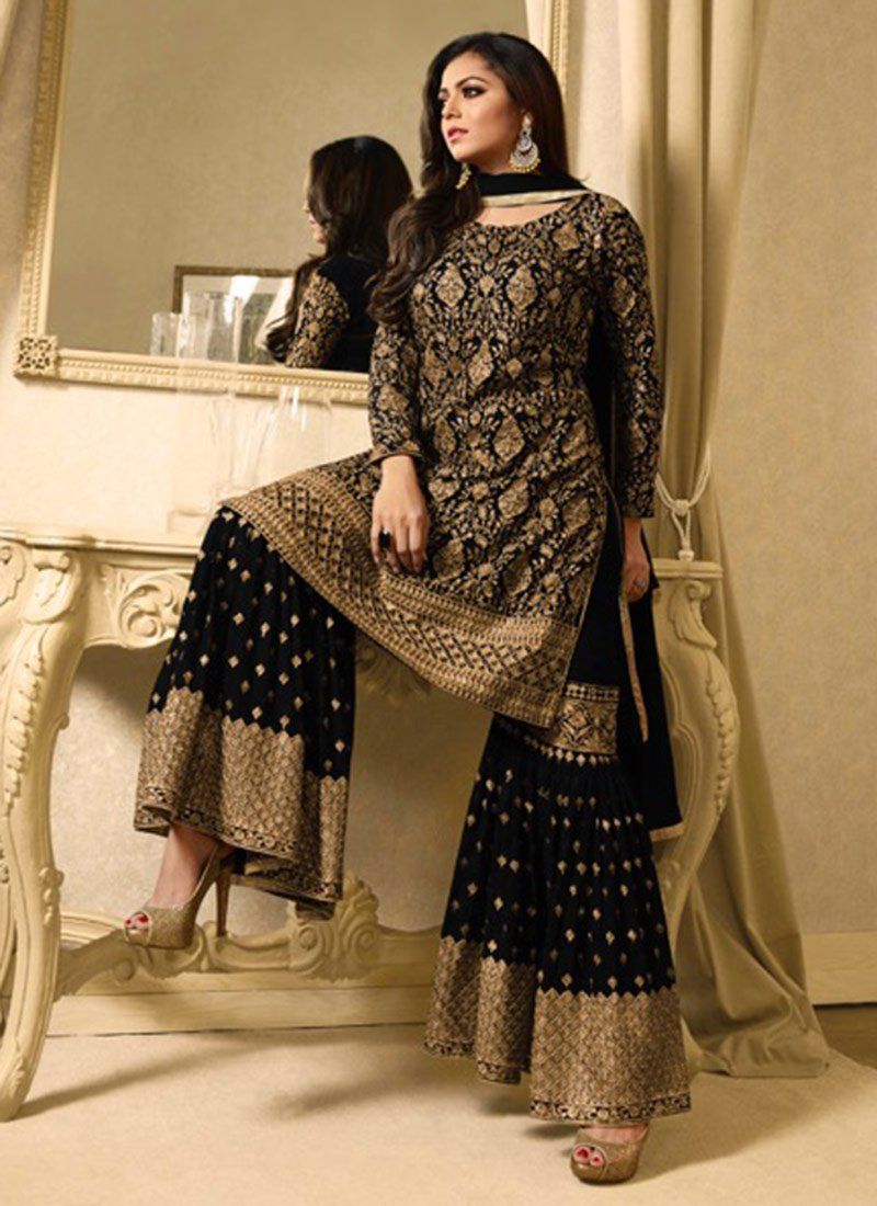 Buy Mystical Green Georgette Partywear Sharara-Style-Suit Online. –  Inddus.com