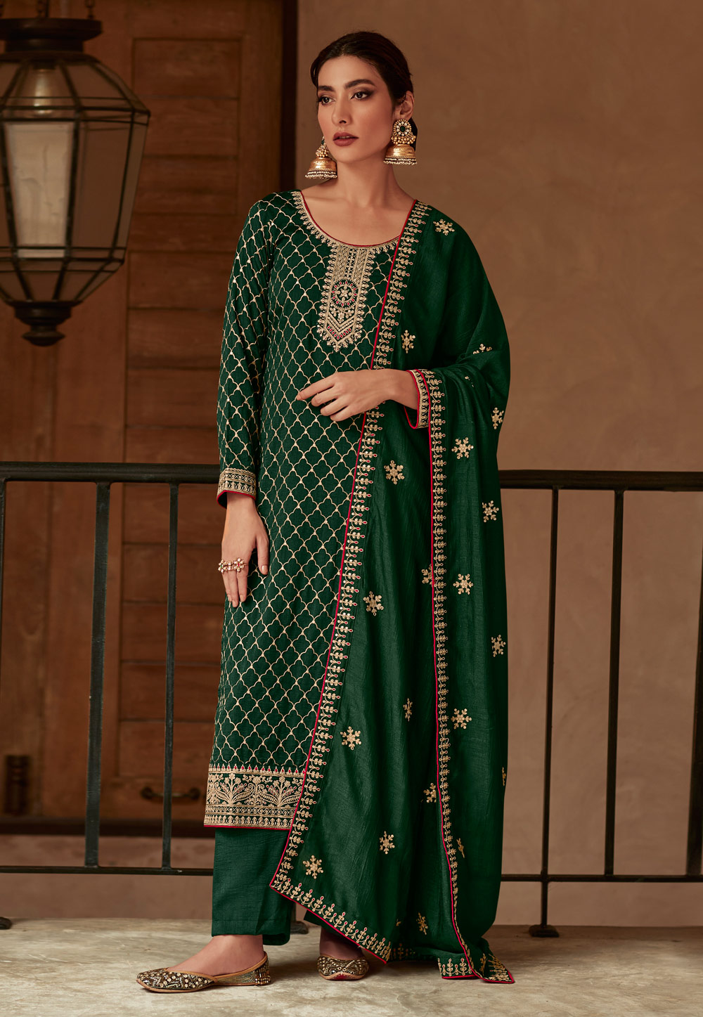 Green silk pant style suit 9442