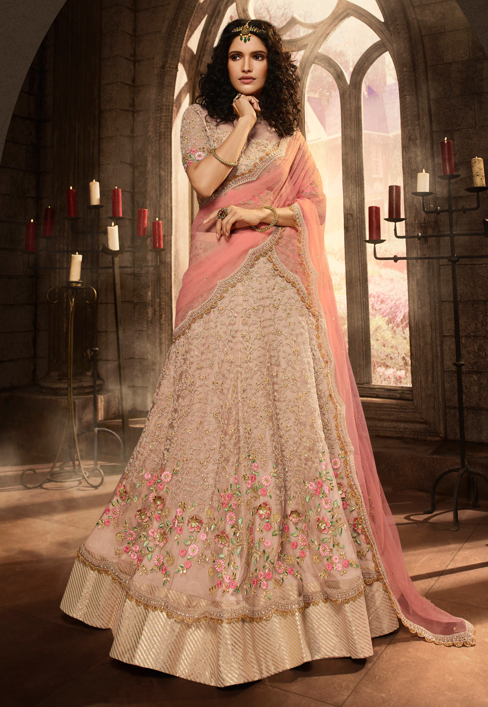 Gray Net Embroidered Royal Lehenga Choli 21002 7974