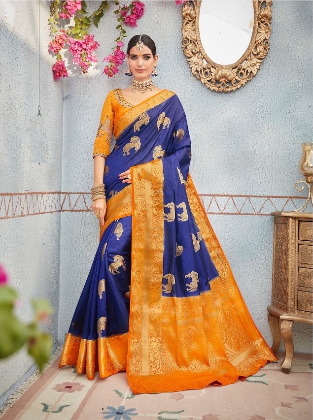 Buy classic collection Women's Soft Lichi Silk Saree With Rich Pallu &  Banarasi Weaving Work all over the saree,Contrast Sky Blue Color Border  un-Stitched Blouse. (Yellow) at Amazon.in