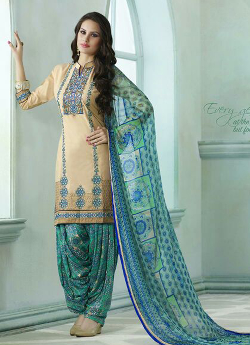 Buy Beige color embroidered patiala 