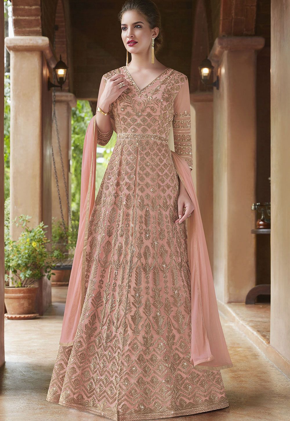 Indian Wedding Embroidered Pich Color Anarkali Suit at Rs 1199 in Surat