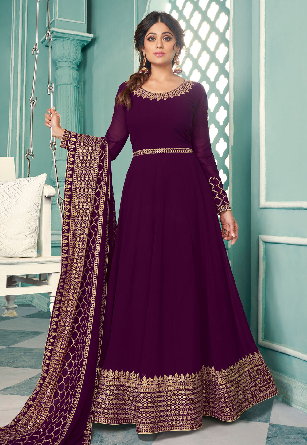 plain long anarkali dress