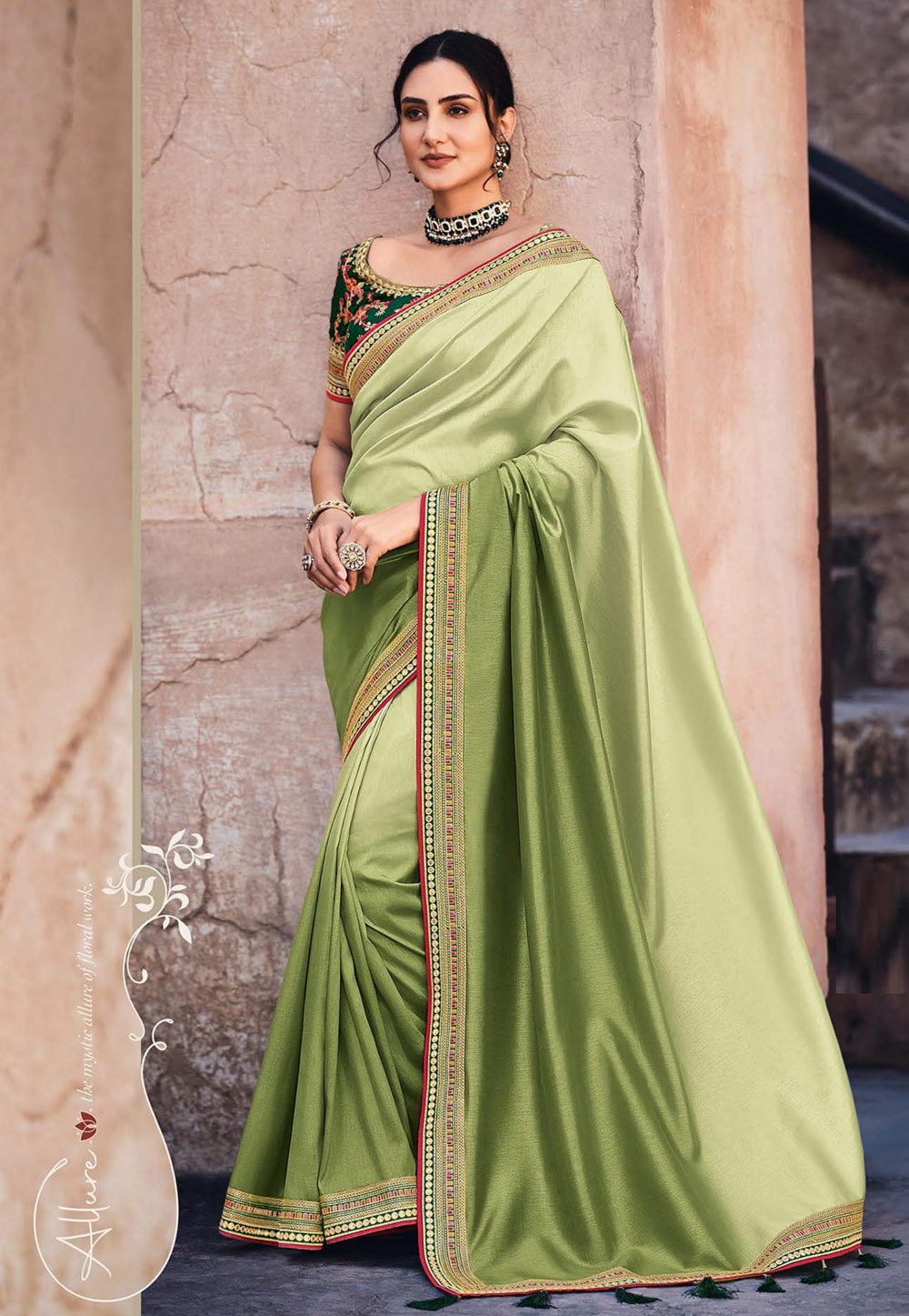 Pista Green Silk Saree with Copper Zari and Rich Pallu - Monastoor- Indian  ethnical dress collections with more than 1500+ fashionable indian  traditional dresses and ethnical jewelleries.