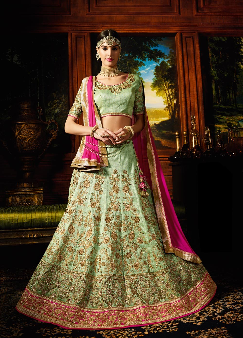 green lehenga for bride