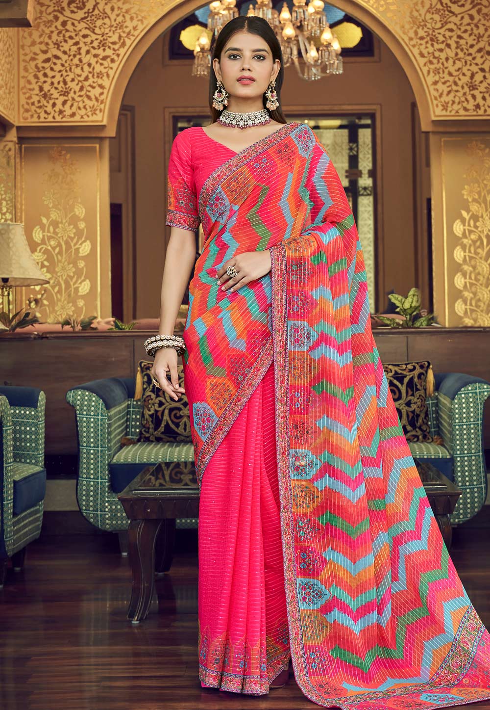 Pure Ikkat Silk Saree Pink Red – pochampallysarees.com