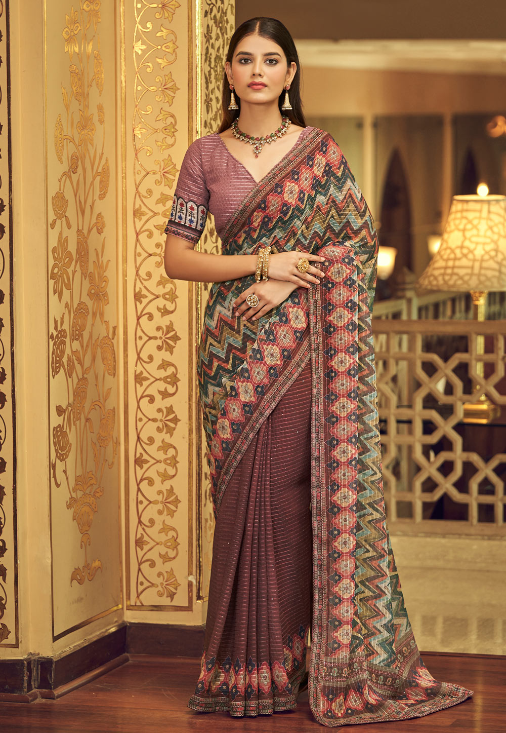 Wine Color Wedding Wear Vichitra Silk Saree Set with Ready-to-Wear Blo –  Saree Ghor Charlotte