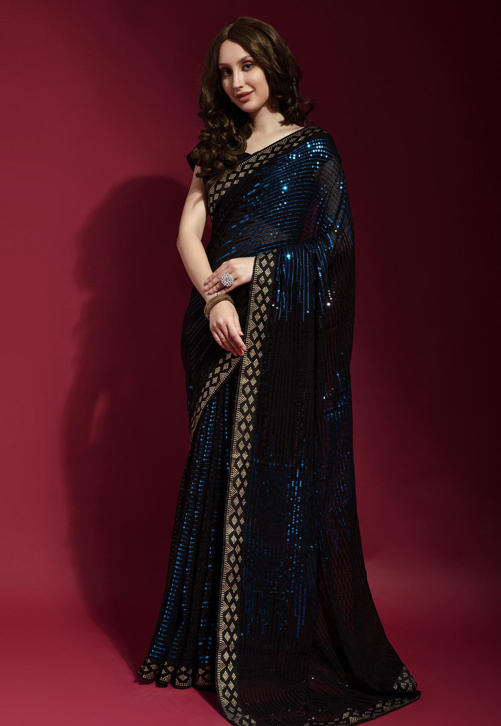 Georgette navy blue clearance saree