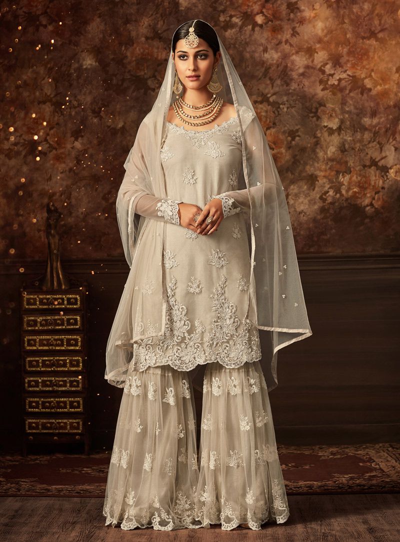 Buy White Pakistani Bridal Wear Sharara Suit Online in USA