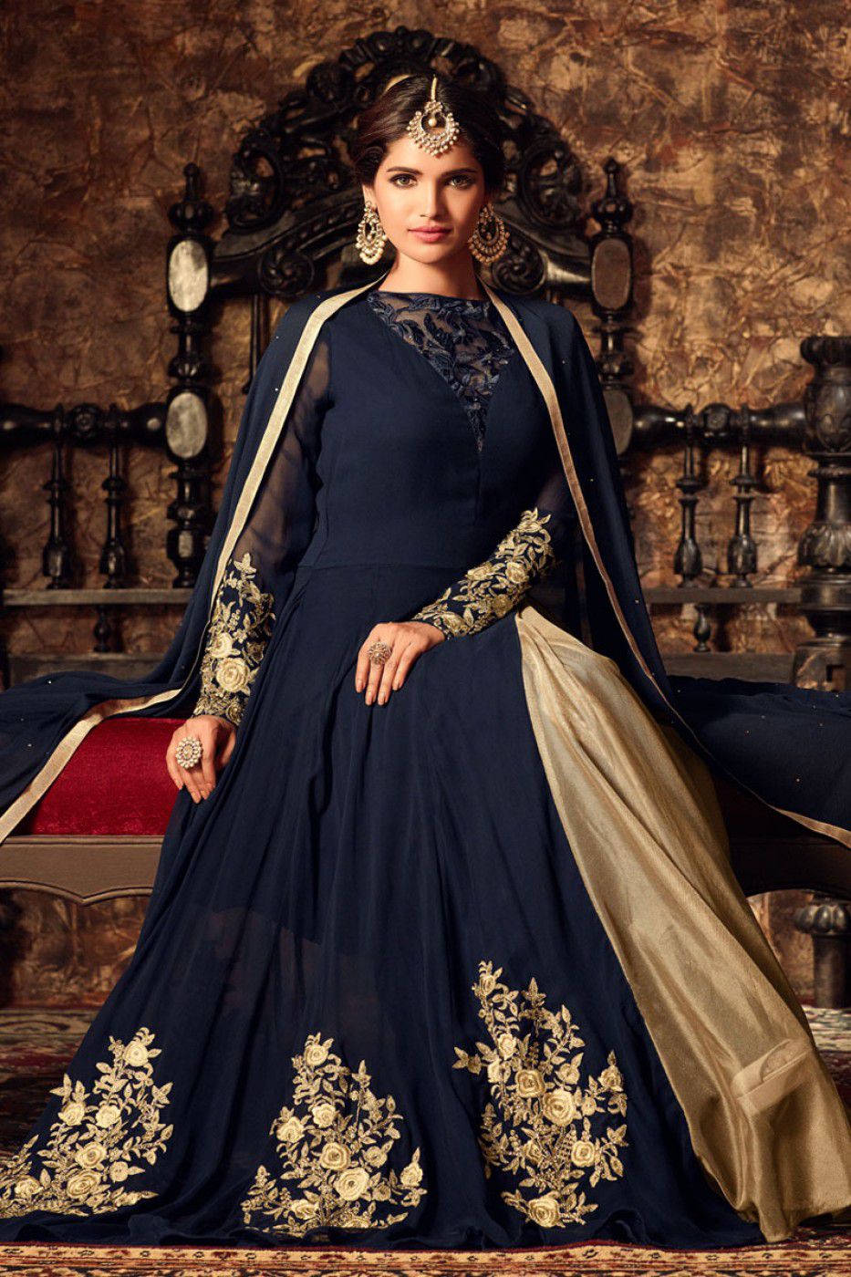 Buy Navy blue georgette party wear anarkali kameez in UK, USA and Canada