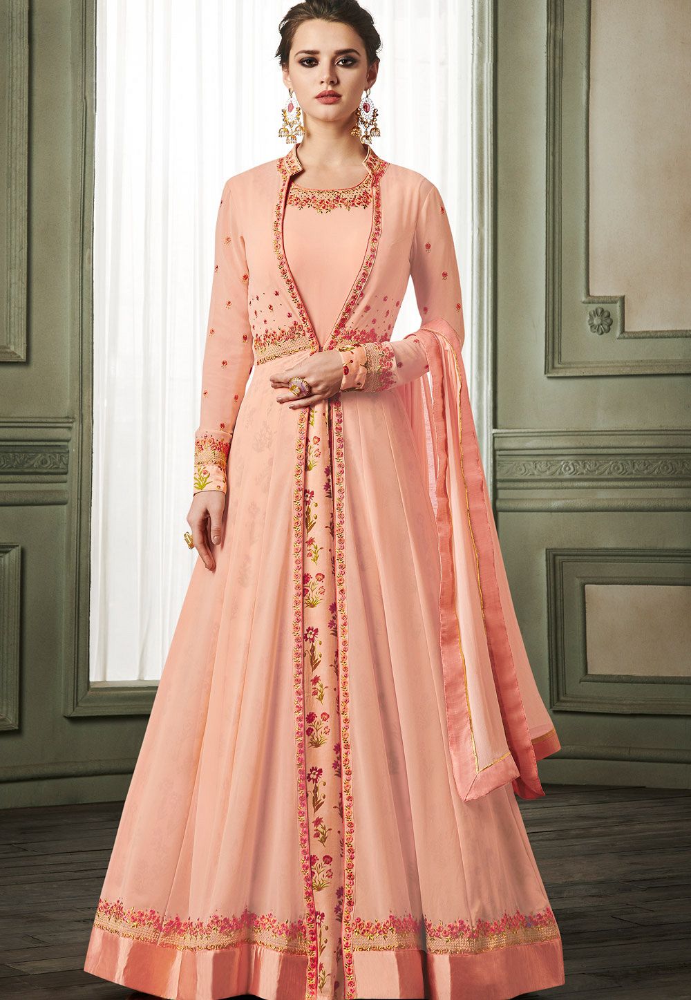 Buy Georgette Magnificent Pink Anarkali - Jacket Style Anarkali Suit –  Empress Clothing