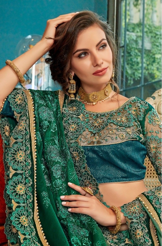 Teal designer fancy party wear saree 48514