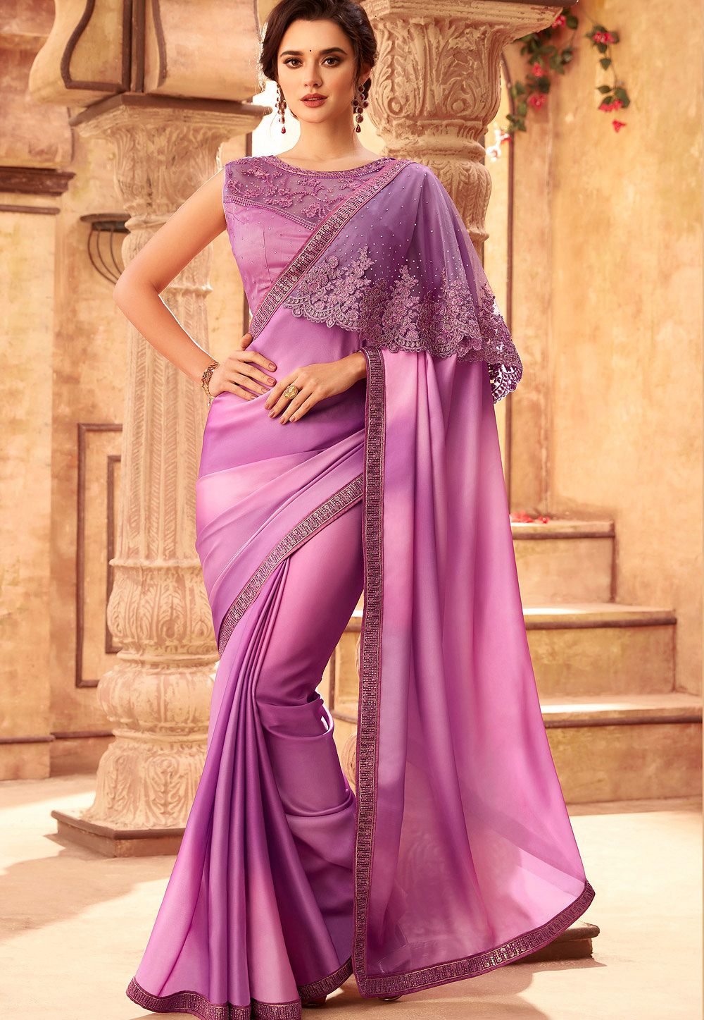 Mauve Georgette Saree With Blouse | Blouses for women, Party wear indian  dresses, Saree