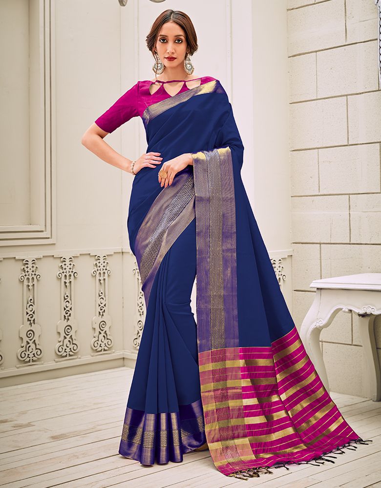 Aamilah Sapphire Blue Festive wear cotton saree