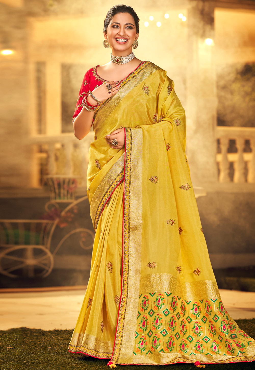 Yellow Party Wear Saree Wedding Wear Saree Stunning Look Saree Katan Silk  Saree. - Etsy