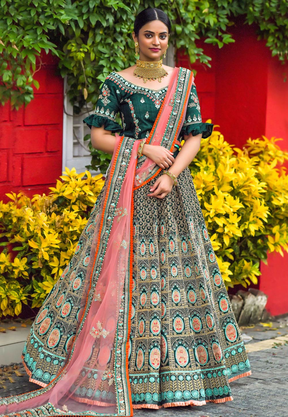 Embroidered Party Wear Silk Lime Green Lehenga Choli at Rs 1149 in Surat