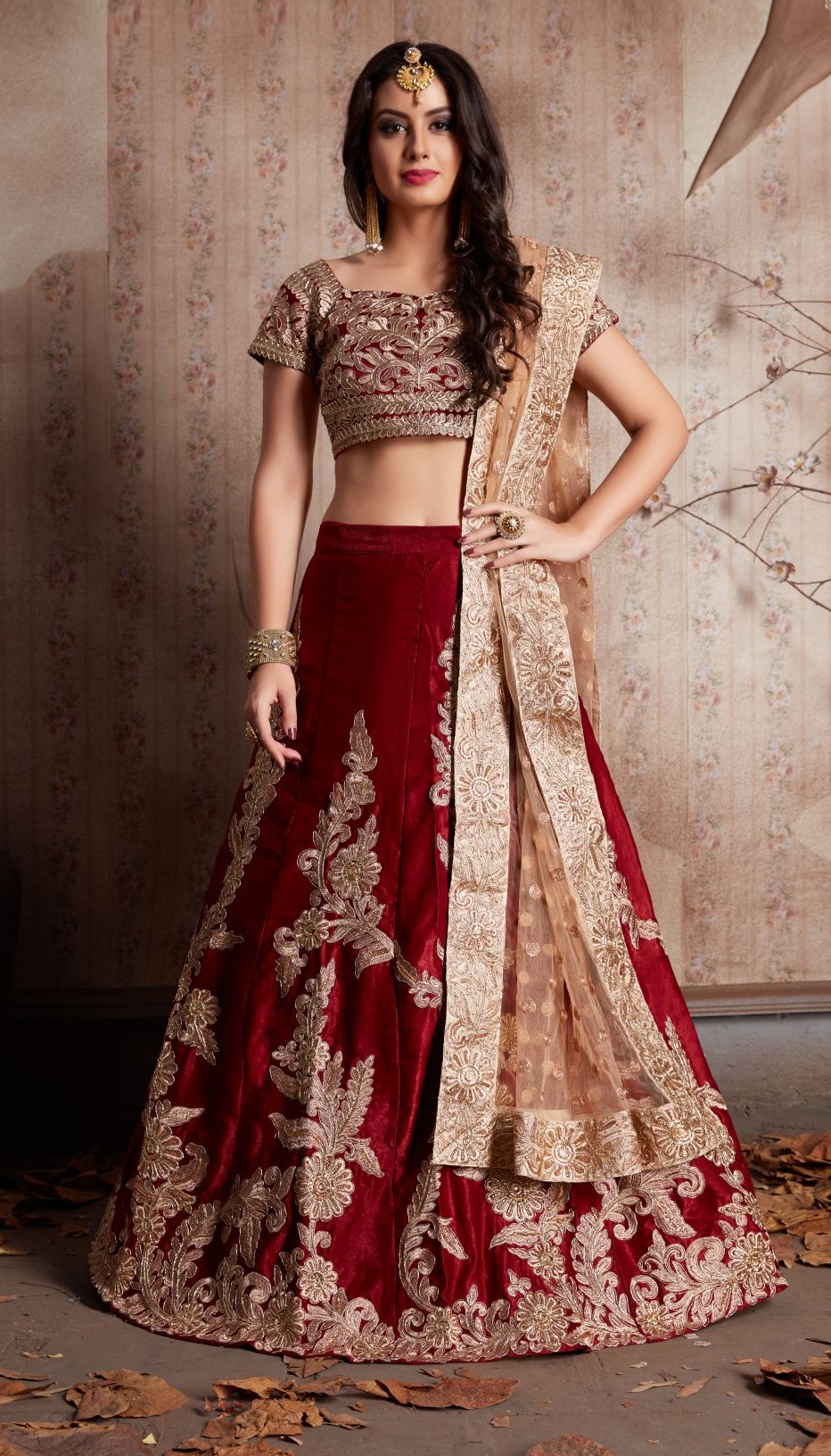 Semi-Stitched Maroon Dual Tone Velvet Bridal Lehenga Choli, Size: Free Size  at Rs 2999 in Surat