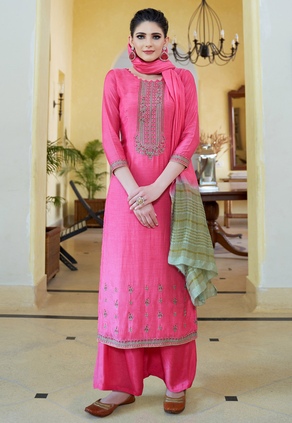 Pink Cotton Palazzo Suit 608 