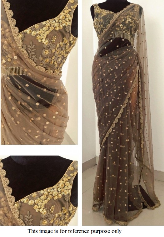 Buy Bollywood Model Grey net designer saree in UK, USA and Canada