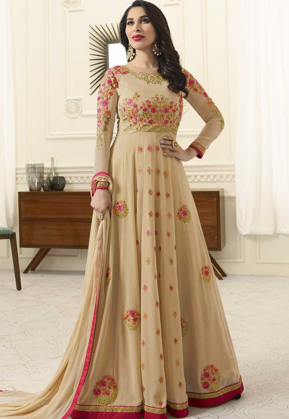 Sophie Choudry Beige georgette wedding anarkali 191