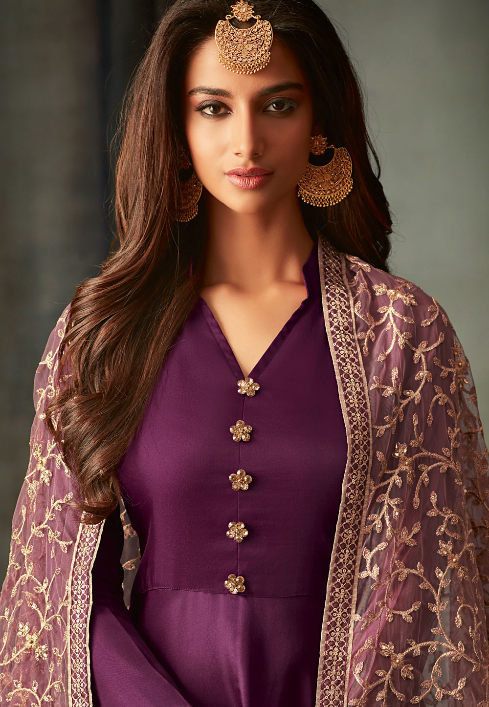 Purple Silk Long Anarkali Suit 72004 